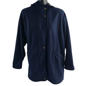 Herman Kay Woman 2X Navy Wool Blend Hooded Coat Jacket Button Front Lined 6706